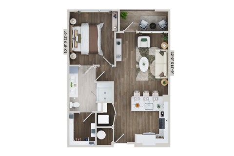 Floor plan for 1 bed, 1 bath, 718 sqft